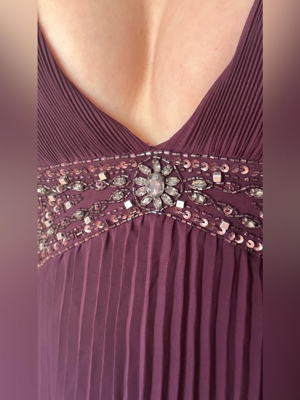 Halter Neck Pleated Maxi Dress in Deep Plum - Picture 2 of 5